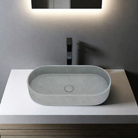 Lavabo de salle de bain rectangulaire moderne en béton gris fait à la main, lavabo ovale avec comptoir de toilette, lavabo en béton coulé