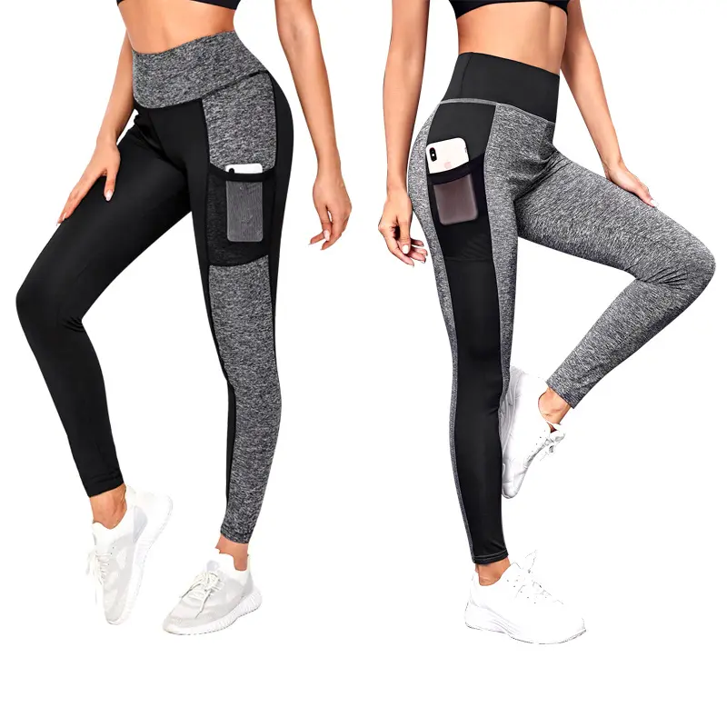 High-waisted belly mesh casual leggings slimming sports skinny nine-point pants women leggings with pockets