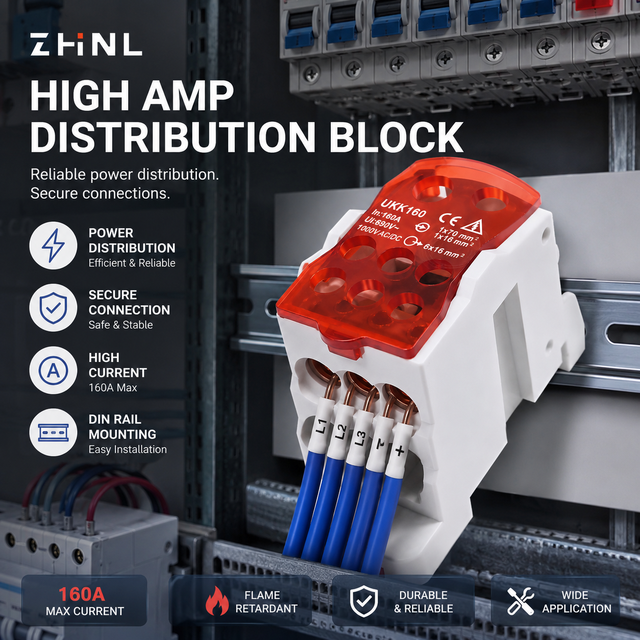ZHNL High Amp Distribution Block Screw Boxes Bus Bar UKK 160A Power Distribution Terminal Block Din Rail Junction Box