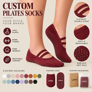 Chaussettes de yoga antidérapantes à double sangle avec logo personnalisé, faible MOQ, conception gratuite, OEM, ODM, emballage personnalisé pour femmes - Product Image 1