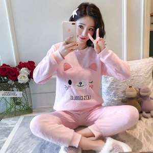 A buon mercato inverno caldo flanella pigiami da notte da donna a maniche lunghe in <span class=keywords><strong>pile</strong></span> di corallo per ragazze pigiami Casual da casa - Product Image 5