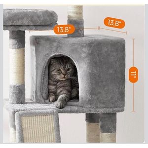 ต้นไม้แมว Pawfect Mx94 สูง 45.3 นิ้ว สีเทา หลายระดับ พร้อมคอนโดและเสาข่วนทำจากเส้นใยป่านศรนารายณ์ สำหรับแมวปีนป่าย - Product Image 5