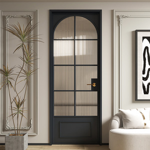 <span class=keywords><strong>Porte</strong></span> de séparation classique en verre trempé cintrée avec cadre fin en alliage d'aluminium pour coulissage intérieur cuisine et salle de bain - Product Image 6