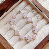 Bracelet ajustable pour femme en or ton or avec trèfle à quatre feuilles, cristal naturel, bracelets tendance, bijoux superposés, cadeau