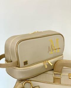 Sac cosmétique multifonctionnel en PU de grande capacité avec poignée, sac à maquillage à deux couches pour femmes, sac de toilette portable pour les voyages - Product Image 3