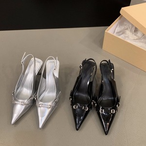 French Stiletto Black Baotou Sandals Fairy Shoes New Spring and Summer Silver Single-shoe <b>Pointed</b> High Heels - Product Image 3