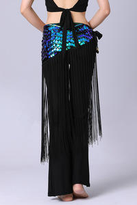 Sparkling <strong>Fish</strong> Scale Triangular Long Tassel Belly Dance Wrap Skirt <strong>Costume</strong> - Product Image 2