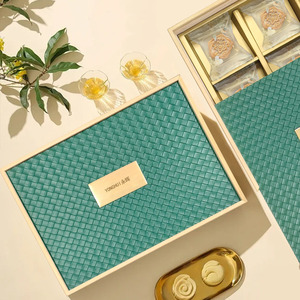 Caja de Madera para Pastel Lunar YONGHUI, Rectangular, de Cuero PU Verde, 7.2cm, Hecha a Mano, Caja de Regalo Artesanal - Product Image 3
