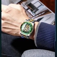BINBOND jam tangan gelang mewah untuk pria, jam tangan pria mode baja tahan karat tahan air, jam tangan Skeleton Quartz untuk pria