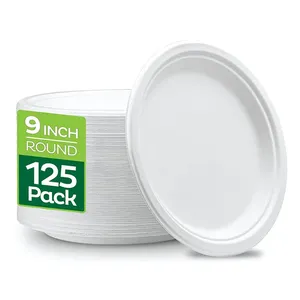 Assiettes jetables 100% compostables et biodégradables sans PFAS, 9 pouces - Product Image 1