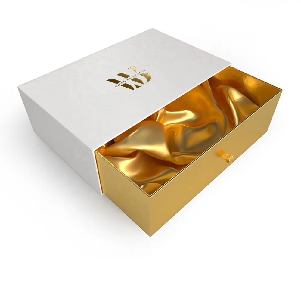 Oem Aangepaste Logo Hot Stamping Matte Witte Lade Geschenkdoos Voor Essentiële Folie Verpakking Met Lint