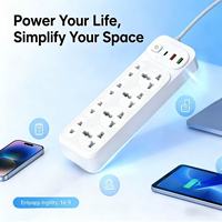Regleta de Enchufes Universal, Cable de Extensión de 2 Metros con 2 Puertos USB y 1 Puerto Tipo C, Enchufe Compatible con Voltaje Global