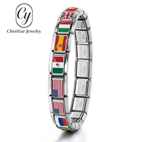 Nouvelle Série de Bracelets DIY en Acier Inoxydable avec Pendentifs Drapeaux du Monde en Résine Photo Patriotique, Accessoires Unisexe, Vente en Gros