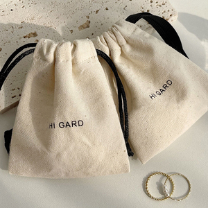 Hot Sale Custom Logo Cotton Size Beige Necklace Jewelry <b>Drawstring</b> Bag Gift Storage Packaging Dustproof Cotton Bag - Product Image 1