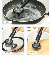Brosse de nettoyage de cuisine à long manche en PP avec design durable et écologique pour le lavage de la vaisselle et la distribution de savon