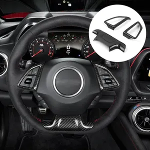 ES Customized Dry Real Carbon Fiber Car Interior Accessories Car Parts And Accessories Steering Wheel Button Frame For Camaro