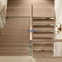 Marches d'escalier en bois massif à LED activées par capteur, design à montant ouvert, pour loft et villa modernes
