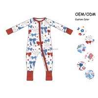 Vente en gros 4 juillet Vêtements de nuit en bambou pour bébé Combinaison à pieds pour nouveau-né à quantité minimale de commande basse Pyjamas pour enfants à fermeture éclair réversible