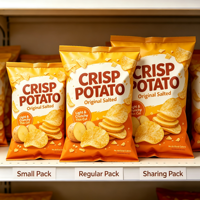 Sachet d'emballage souple en plastique BOPP/AL/PE de qualité alimentaire, imprimé sur mesure, scellé au dos, pour chips de pommes de terre croustillantes salées originales