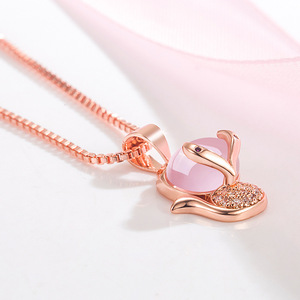 Korean Version New Cute Zircon <strong>fox</strong> Pendant Sweet Hibiscus Stone <strong>fox</strong> <strong>Necklace</strong> for Women - Product Image 6