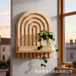 Wooden wall-mounted <b>shelf</b>, wall-mounted candle holder, living room wall decoration <b>shelf</b>, aromatherapy vase display <b>rack</b> - Product Image 1