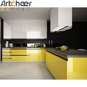 China Küchen schrank UV-Lack Finish integrierter Türgriff Zeitgenössisches Design