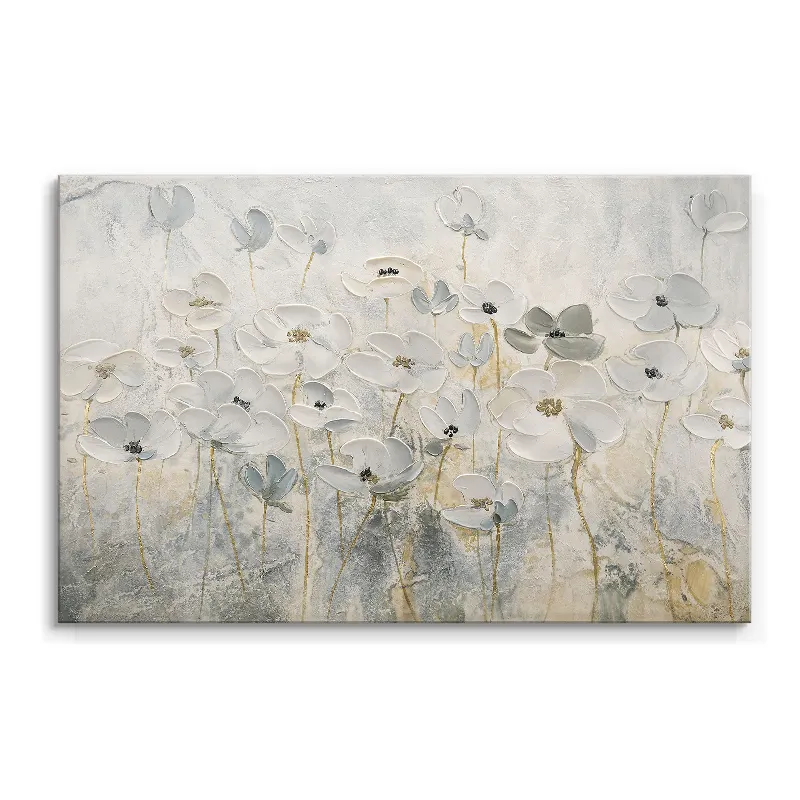 Lienzo de flor blanca de gran tamaño para decoración del hogar, arte de pared texturizado 3D, decoración nórdica pintada a mano, pintura al óleo