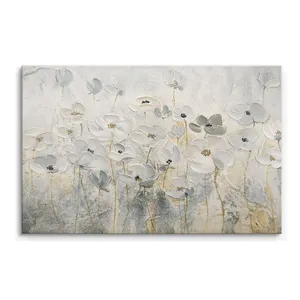 大きなサイズの白い花のキャンバス絵画壁アート3Dテクスチャ手描きの北欧の装飾壁の装飾家のための油絵