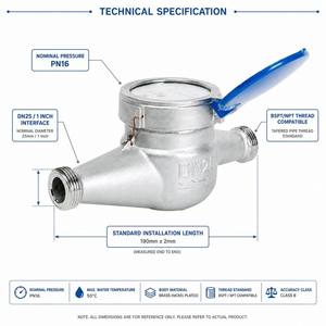 Compteur d'eau en acier inoxydable de 3/4 pouce DN20, compteur de débit mécanique à jet unique pour appartement et <span class=keywords><strong>maison</strong></span> - Product Image 2