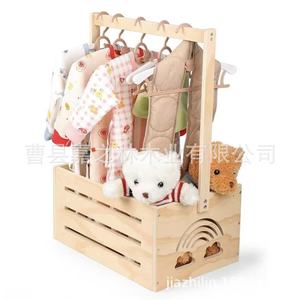 Estante de madera para guardar ropa de bebé con perchas, color madera natural, 34,4x23x54,5 cm, para organización de bebés de 0 a 12 meses - Product Image 2