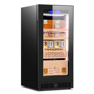 Stainless steel cigar cabinet, 3 cedar wood display cigar boxes, compressor cooling <b>lock</b>, 96L capacity for household use - Product Image 3