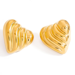 <b>Stud</b> Earrings Geometric Heart Shape 18K Gold <b>Titanium</b> Steel Color Preserving Fashion Jewelry - Product Image 5