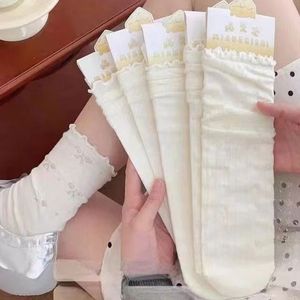 Mianzhi White <b>Lace</b> Mid-Calf <b>Socks</b> Women Anti-Slip Mesh Knit Summer Style - Product Image 2