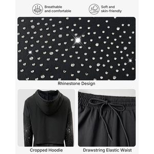 Ensemble de survêtement chic pour femme Chicme, 2 pièces, sweat à capuche avec strass, pantalon large, tenue décontractée d'automne - Product Image 4