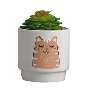 かわいい猫のデカールの庭の装飾が施されたセラミック植木鉢プランターかわいい動物のモダンなサポートはコーティングされていません毎日の繁殖キット - Product Image 3