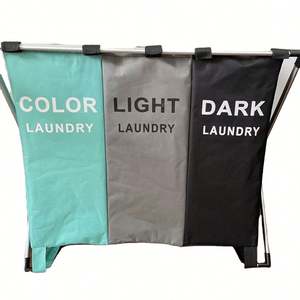 Panier à linge à 3 compartiments, vente chaude, armoire de luxe, panier à linge sale en tissu, panier à linge portable en métal, rangement à linge à domicile, ouvert - Product Image 1