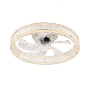 Ventilateur de plafond LED moderne de luxe 20 pouces, double anneau, montage encastré, pales cachées, télécommande à intensité variable, moteur DC, fer blanc - Product Image 1