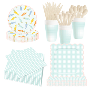 DAMAI <b>Easter</b> Party Theme Decor Bulk Wholesale Set Mint Green Check Carrot Paper Plates Tablecloth Party Disposable Tableware - Product Image 2