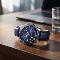 Montre de plongée étanche 5ATM pour homme ORINO, montre-bracelet à quartz, cadran bleu-vert, bracelet en cuir/acier, montre de sport tendance pour homme