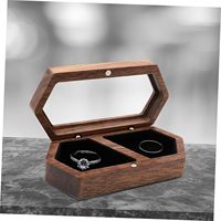 Boîte à bagues double compartiment en noyer noir avec couvercle rabattable et miroir, boîte à bijoux en bois massif, boîte de rangement pour alliances, boîte pour bague de fiançailles