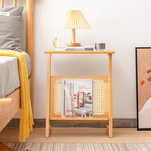Simple Rattan Nightstand Frosted <b>Glass</b> Top Multifunction Bedroom <b>Side</b> <b>Table</b> For Bedside Use - Product Image 3