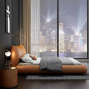 Italian Minimalist Light Luxury Modern High Quality King Size Leather <b>Bed</b> for Hotel and Home - Product Image 4