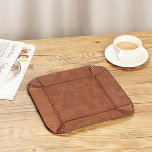 Genuine Leather Valet Tray Desktop <b>Storage</b> Organizer,Premium Leather Catchall <b>Bedside</b> Vanity Tray Nightstand Caddy Holder - Product Image 2