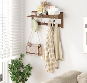 Aangepaste Houten Wandhaken Met Plank-Muur-Gemonteerde Kapstok Met 5 Dubbele Haken, <span class=keywords><strong>3</strong></span> Sleutelhaken, Mail Organizer & Sleutelhouder - Product Image 4