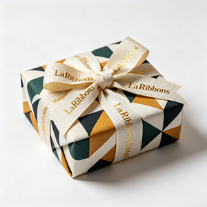 Geometric Gold Printed Logo Grosgrain <b>Ribbon</b> Polyester Luxury Gift Flower Packaging Wholesale Roll - Product Image 5