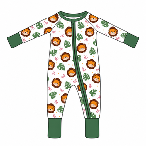 Toptan Özel Baskılı Safari Aslanı %95 Bambu Viskon %5 Spandeks Bebek Tulumu Çift Yönlü Fermuarlı Yenidoğan Bebek Pijaması - Product Image 1