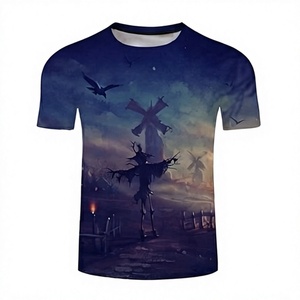 เสื้อยืดลายการ์ตูนฮาโลวีนถักทอระบายอากาศดี สไตล์สตรีทลำลอง ผ้าฝ้ายพิมพ์ลายดิจิทัลแบบดิสเทรส ทรงปกติ ใส่ได้ทั้งชายและหญิง แขนสั้น - Product Image 1