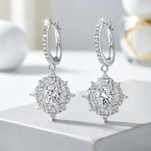 Wholesale Custom 925 <b>Sterling</b> <b>Silver</b> Rhodium Plated Oval Cut Cubic Zirconia Round Fine Jewelry Earrings for Women Jewelry Gift - Product Image 4