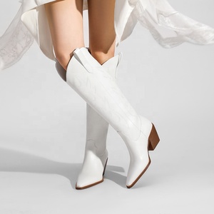 Bottes d'équitation pour femmes en faux daim brodé style western, hauteur genou, bout pointu, <span class=keywords><strong>talon</strong></span> bas, rehaussantes, printemps/été/hiver - Product Image 5