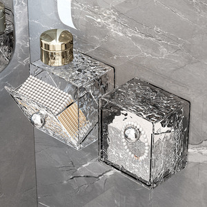 Transparent Silver Square Cosmetic Storage Box Wall Mounted For Bathroom <b>Vanity</b> With <b>Mirror</b> Cabinet And Cotton Swabs Organizer - Product Image 1